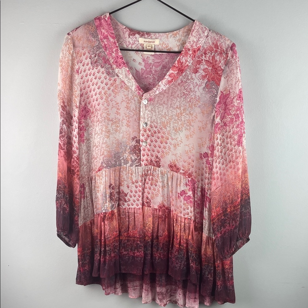 Sundance Ombre Sheer Floral Blouse Size S